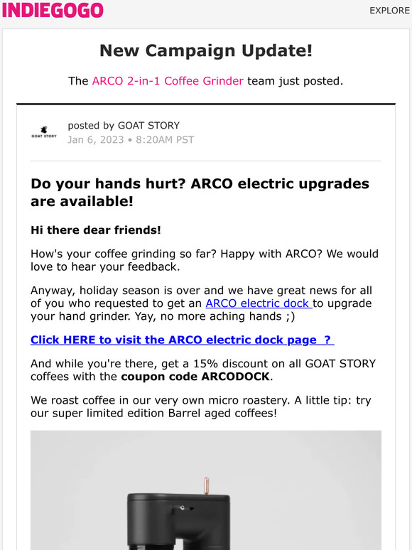 Indiegogo 📢 Update 20 from ARCO 2in1 Coffee Grinder Milled