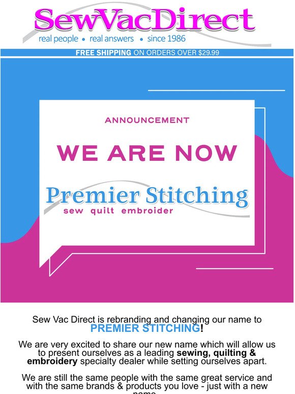 SewVacDirect is Now Premier Stitching!