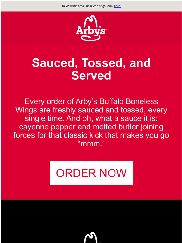 Arby's Buffalo Boneless Wings done right. Every time. Milled