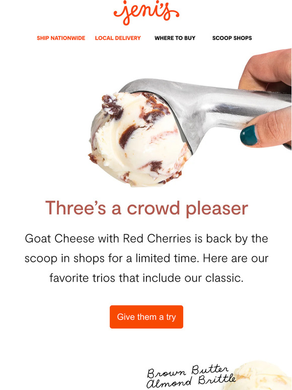 Jeni's Ice Creams Now scooping! Goat Cheese w/ Red Cherries Milled