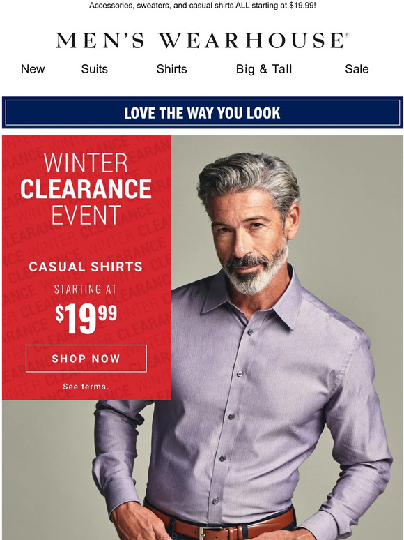 Men's Wearhouse WINTER CLEARANCE EVENT! DRESS SHIRTS STARTING AT 19.