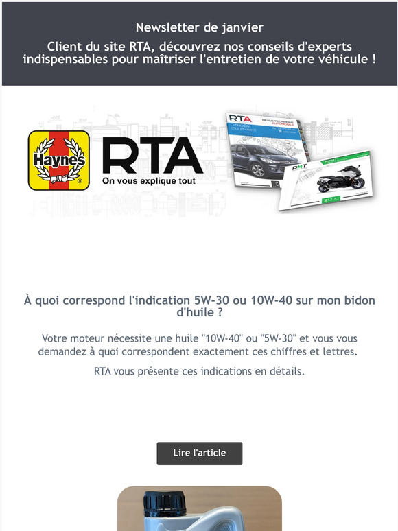  À quoi correspond l'indication 5W-30 ou 10W-40 sur mon bidon d'huile ? RTA vous explique tout !
