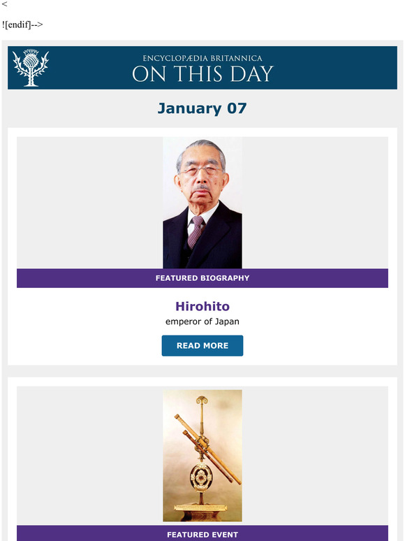 Galileo's discovery of Jupiter's four moons, Hirohito is featured, and more from Britannica