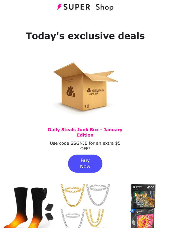 ⚡Today's Exclusive: $36.99 January Mystery Box, $21.99 Rechargeable Heated Socks, $13.99 Bracelet and Necklace Set & More!