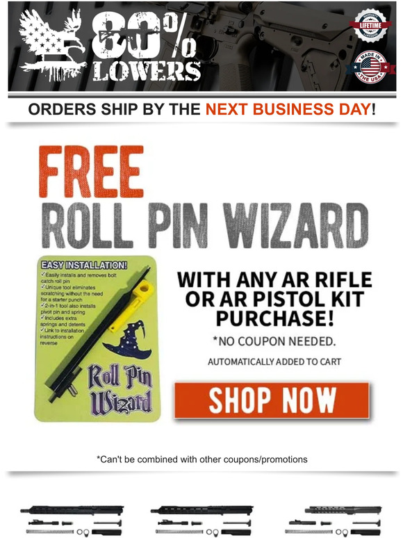 80 Lowers 🔑 UNLOCKED! Get a FREE Roll Pin Wizard... Milled