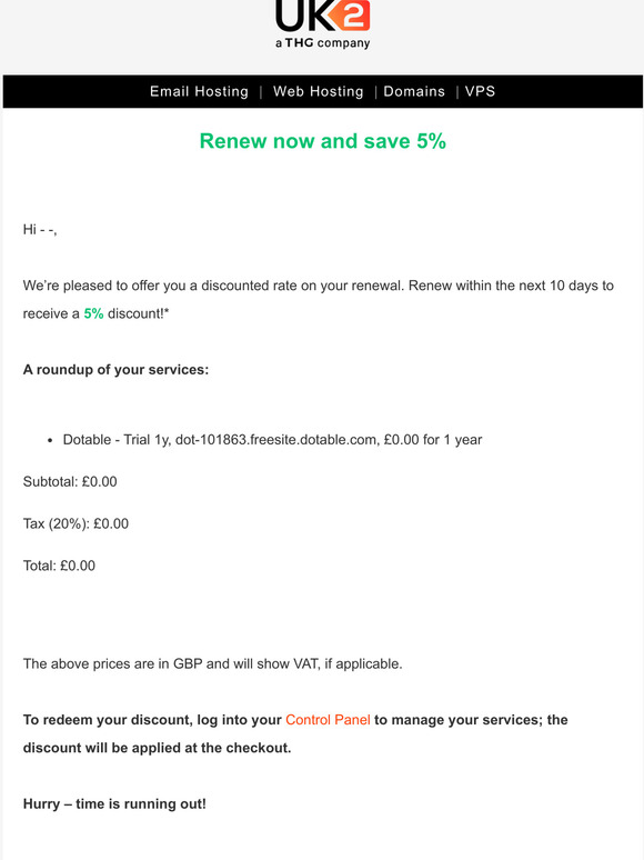 Your UK2 renewal discount