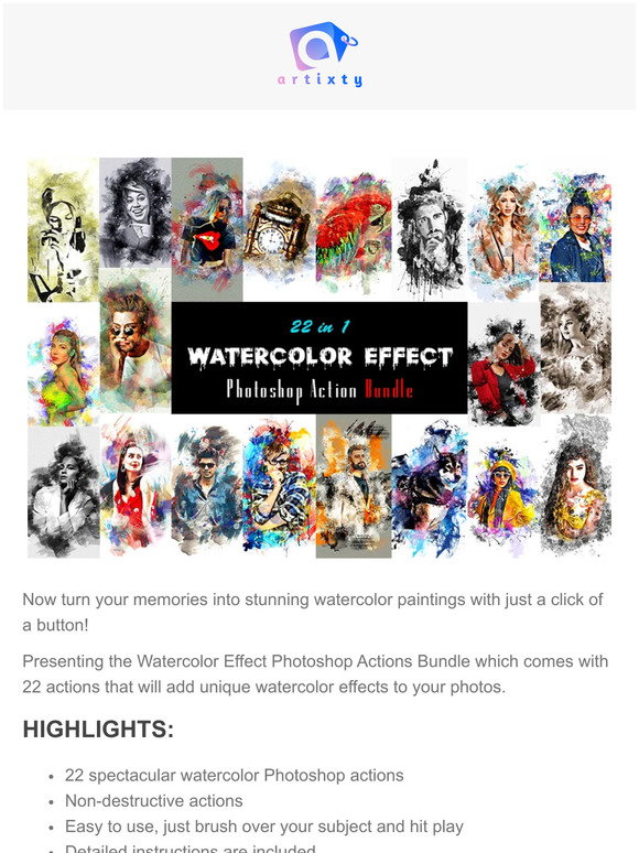 artixty: The 22 Watercolor Effect Photoshop Actions Bundle Is Here ...
