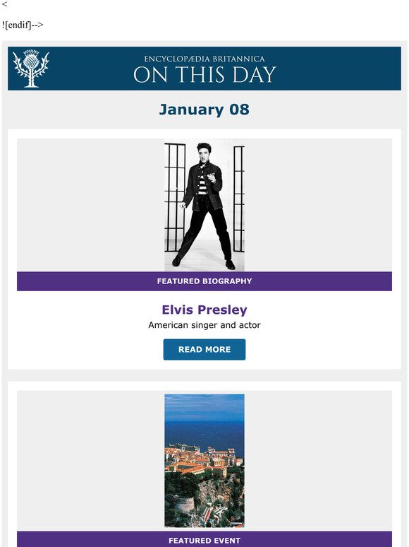 Anniversary of Grimaldi rule in Monaco, Elvis Presley is featured, and more from Britannica