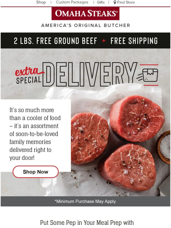 Omaha Steaks Sunday Savings! Get 2 lbs of FREE ground beef. Milled