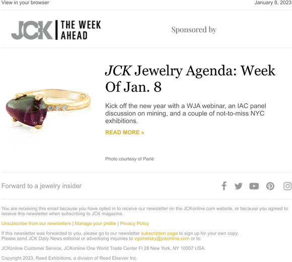JCK Jewelry Agenda: Week Of Jan. 8