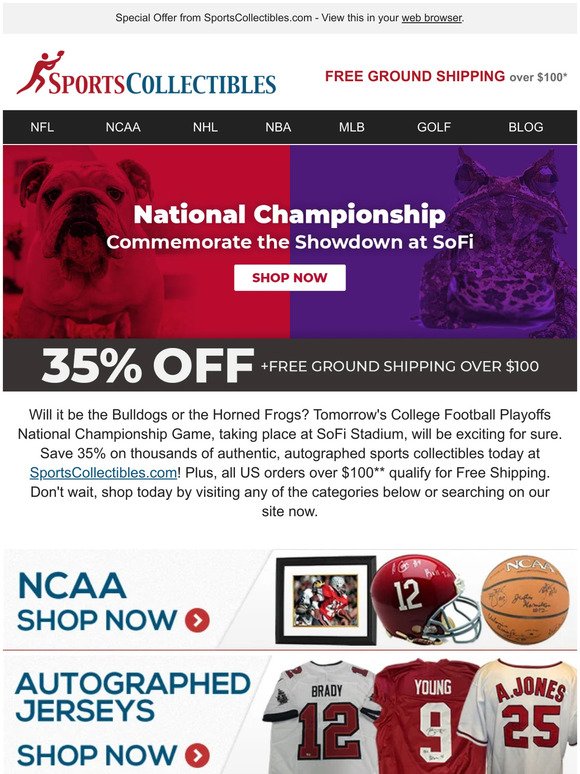 Celebrate the Eve of the 2023 CFP National Championship with 35% Off