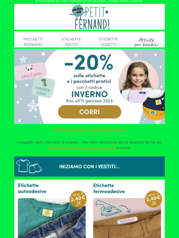 ❄️ OFFERTA GHIACCIATA❄️: -20% sulle etichette e i pacchetti pratici