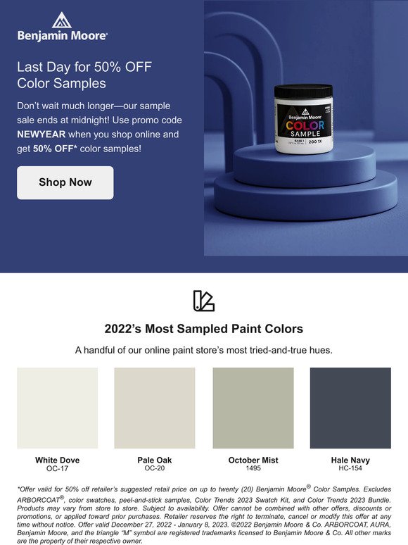 Our Color Sample Sale ENDS TONIGHT!