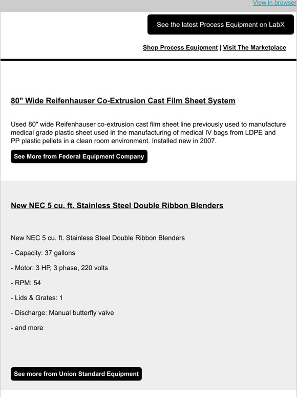 LabX Process Equipment Shop the latest from LabX Week of Jan 9th