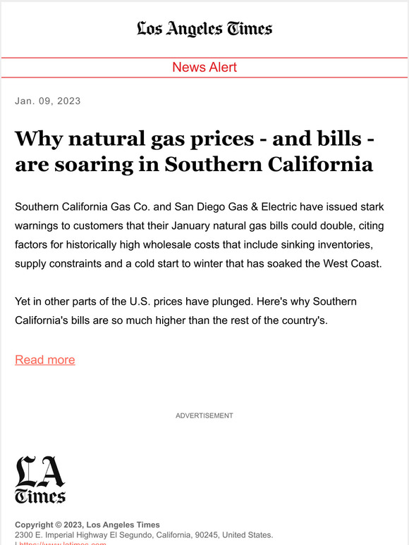 Los Angeles Times Why natural gas prices — and bills — are soaring in