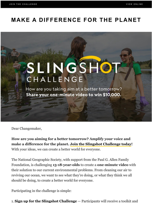 National Geographic Join the Slingshot Challenge today! Milled