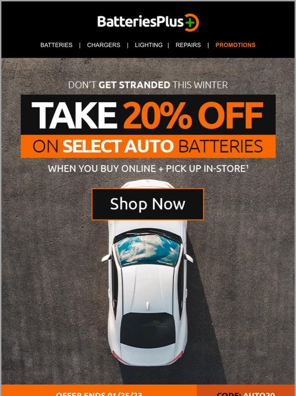 20% off car batteries & more!