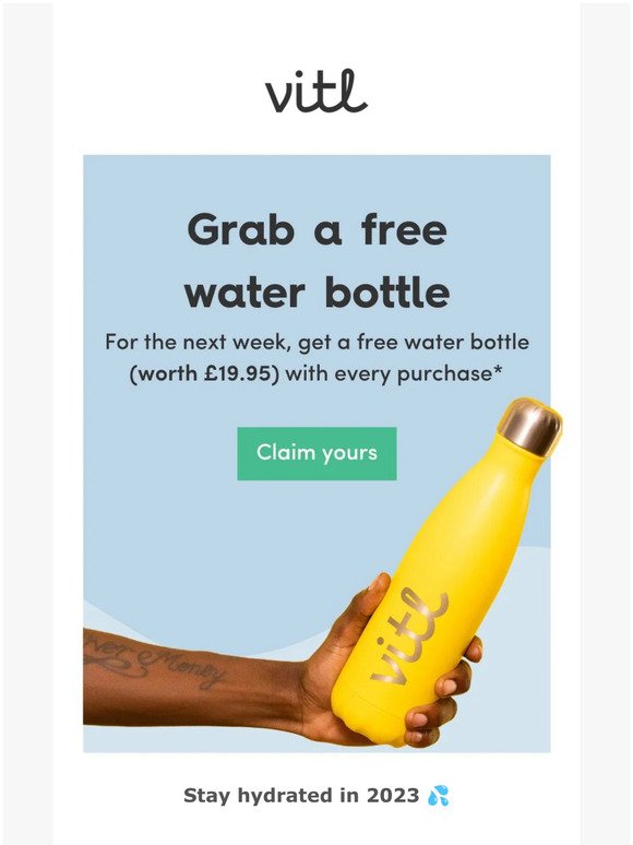 Free water bottle worth £19.95 with every purchase 💧