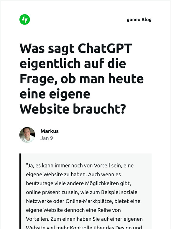 [Neuer Eintrag] Was sagt ChatGPT eigentlich auf die Frage, ob man heute eine eigene Website braucht?