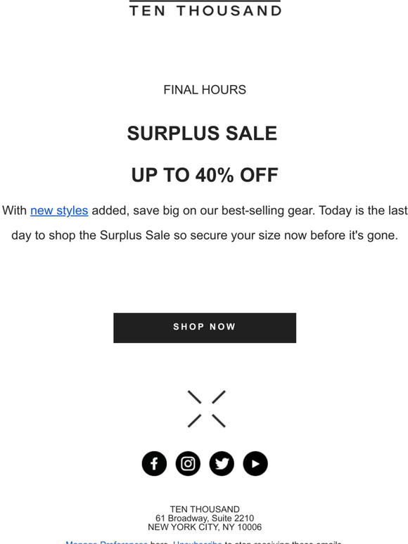 Surplus Sale Ends Tonight