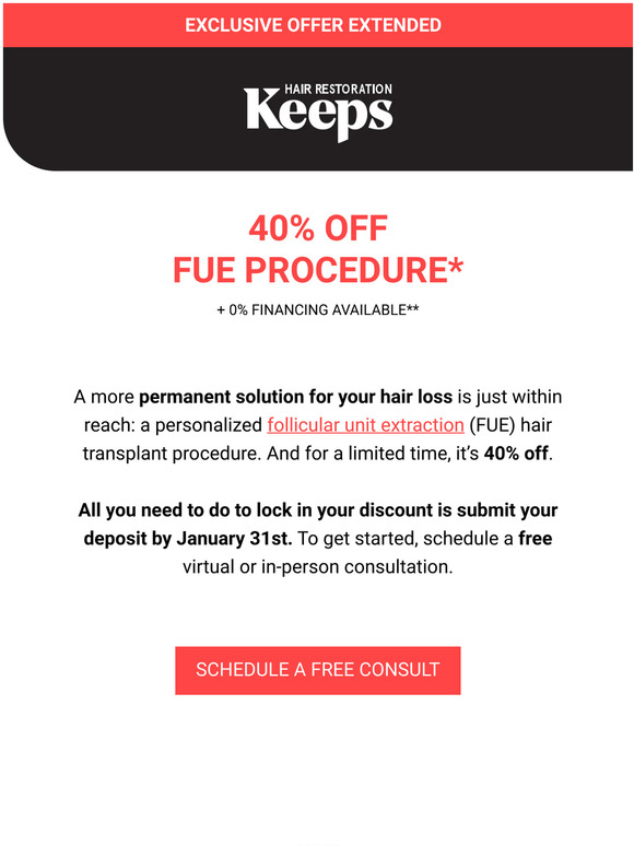 40% off FUE exclusive is