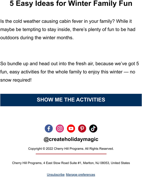 CHERRY HILL PROGRAMS 5 Easy Ideas for Winter Family Fun Milled