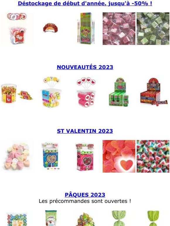 Déstockage, Nouveautés, St Valentin, Pâques : confiseries et chocolats pour tous les goûts !