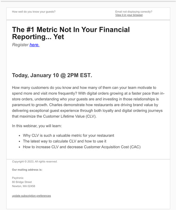 Today's webinar: The #1 Metric Not In Your Financial Reporting