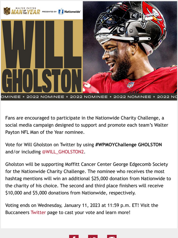 Will Gholston Named Tampa Bay Buccaneers' Nominee for Walter