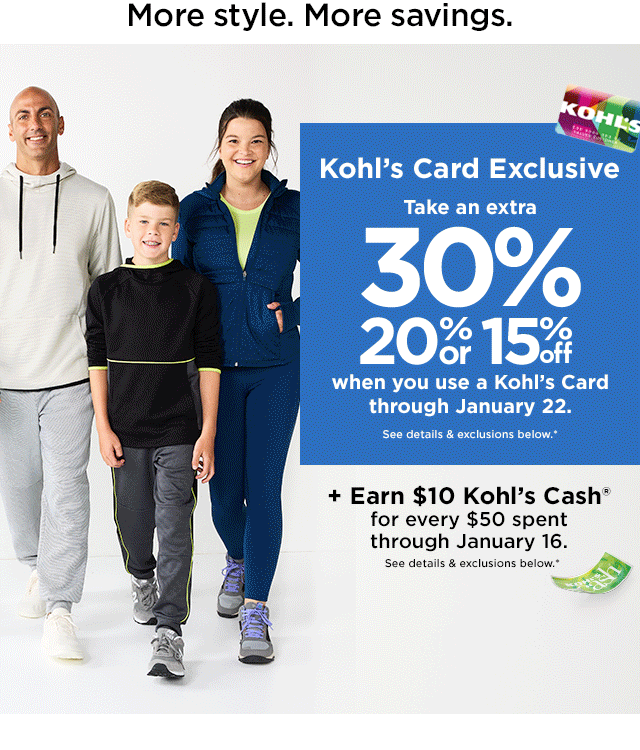 Kohl's: Starts tomorrow ⏰ Take 30%, 20% or 15% off!