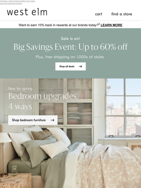 West Elm On SALE now Brandnew bedroom styles Milled