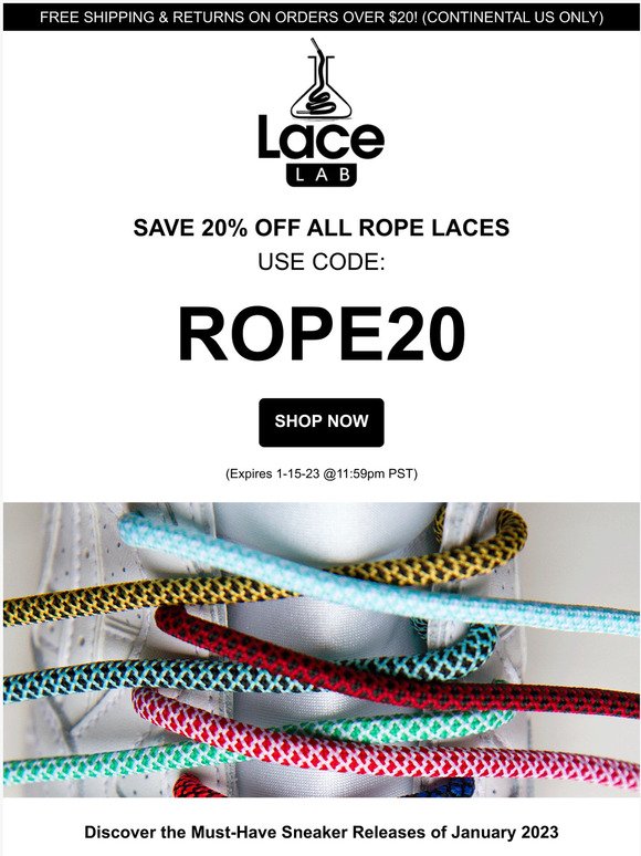 🚨 SAVE 20% OFF ALL ROPE LACES 🚨