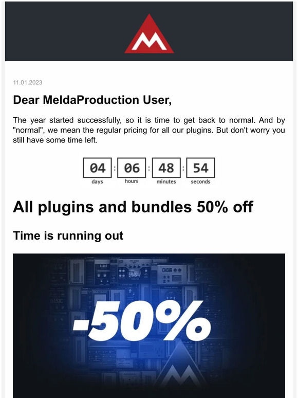 Last chance to grab the New year sales (all plugins and bundles 50% off)