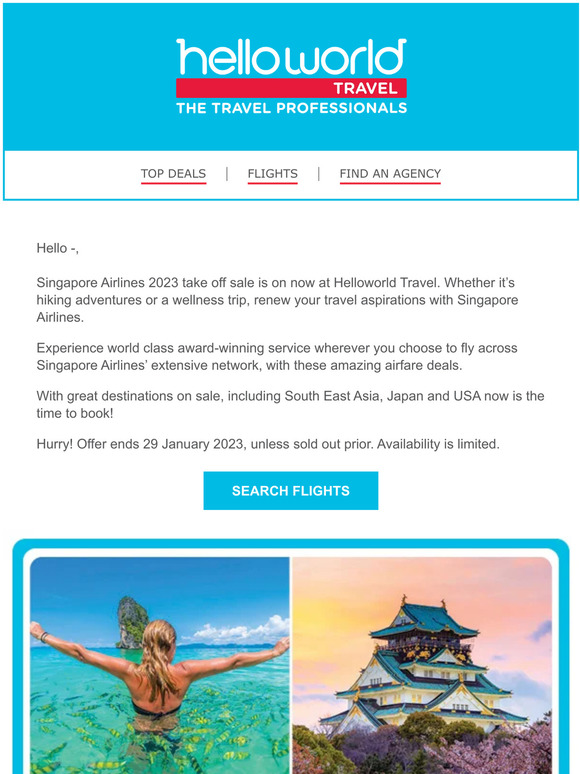 2023 Take Off Sale with Singapore Airlines! Milled