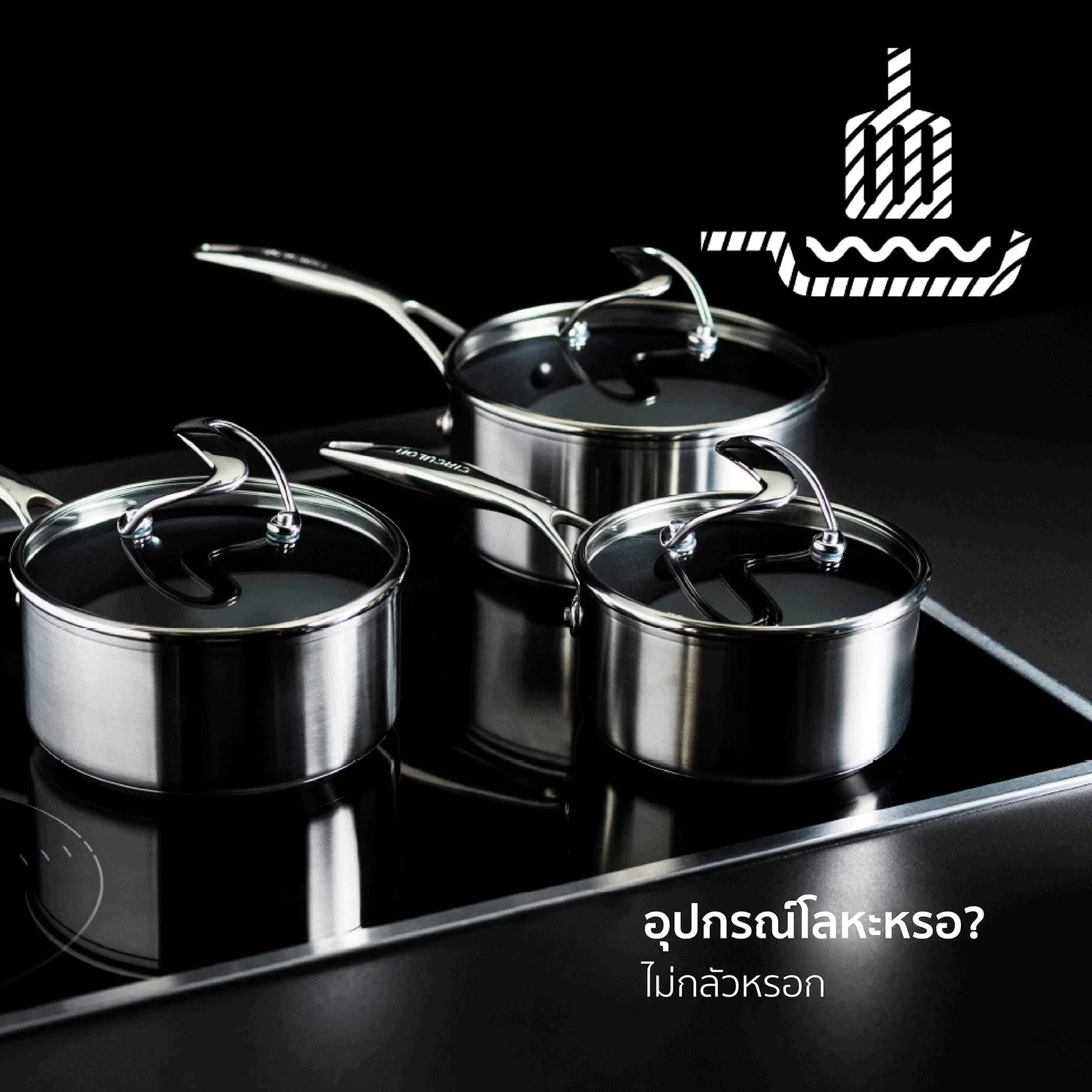 Image of CIRCULON SteelShield S-Series ชุดหม้อมีด้ามจับสแตนเลสสตีลเคลือบผิวลื่น 3 ชิ้น ขนาด 16,18,20 ซม. พร้อมฝา Saucepan set (70196-T)