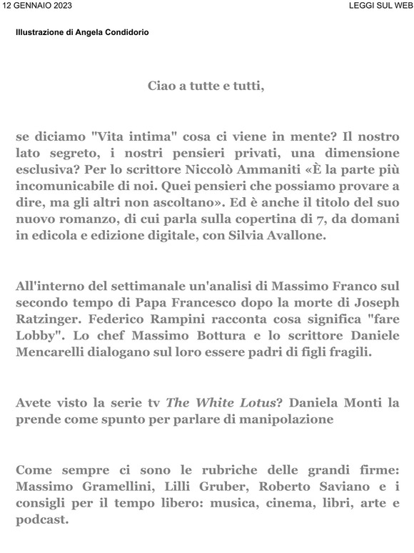 Newsletter 7+ Niccolò Ammaniti intervistato da Silvia Avallone. White Lotus e la manipolazione