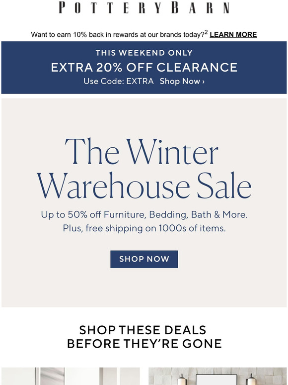 Pottery Barn Starts now Extra 20 off clearance. Milled