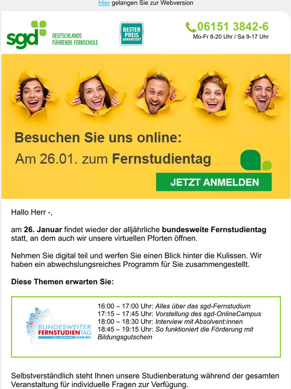 Save the Date: Fernstudientag am 26. Januar 2023