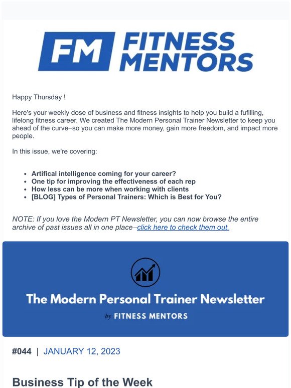 The Modern Personal Trainer Newsletter: Issue #044
