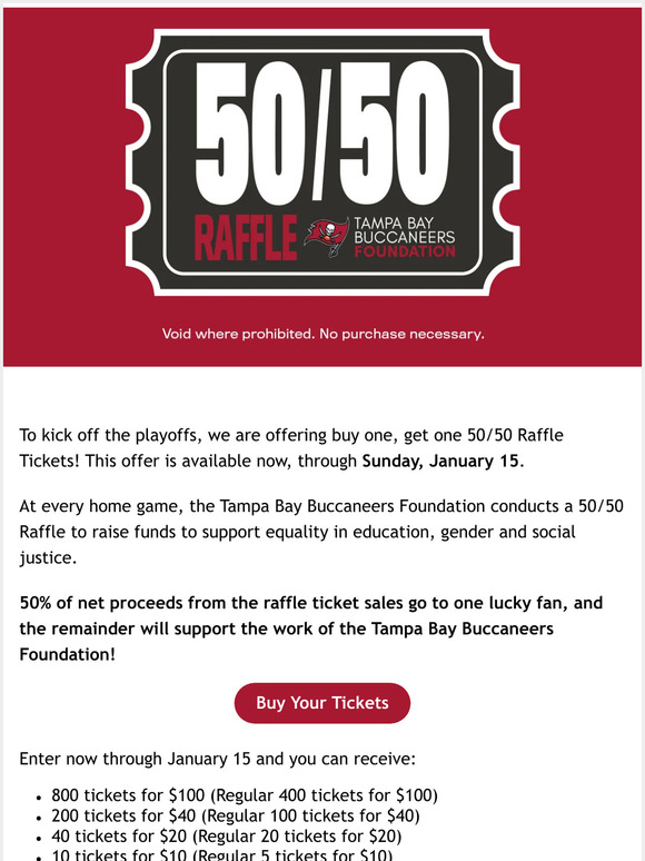 Buccaneers Official Online Store: Buy your tickets for today's 50/50 raffle