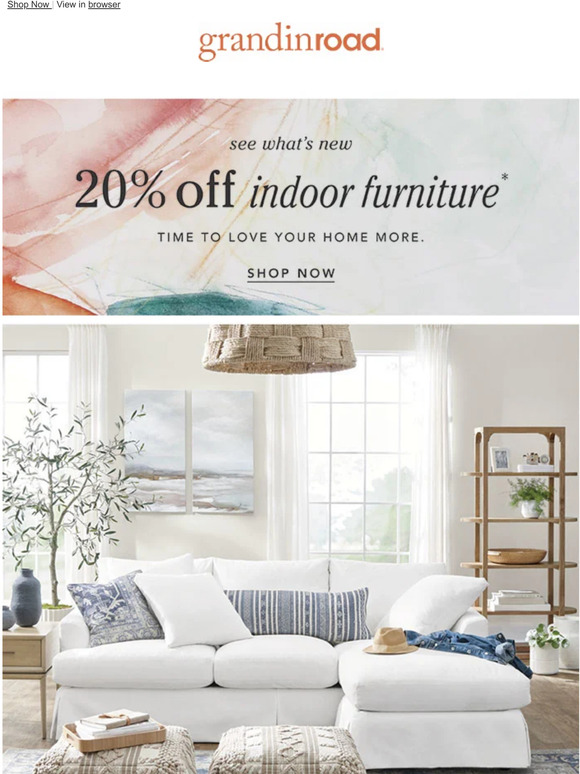 grandinroad: 20% off Indoor Furniture + New trends for 2023 | Milled