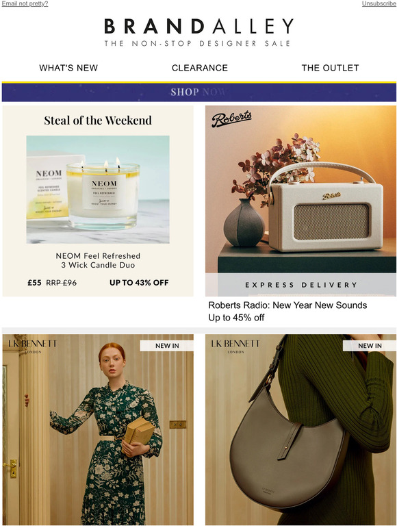 brand alley NEOM Steal, Roberts Radio, LK Global Knives