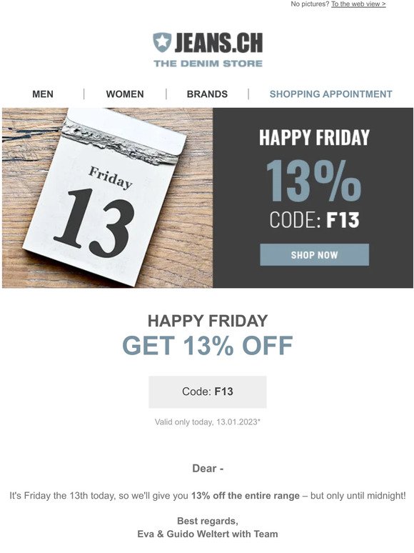 13% off – HAPPY FRIDAY – JEANS.CH – free shipping