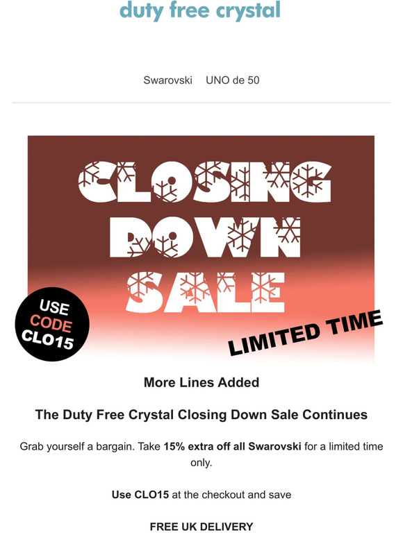 New Lines Added to the Closing Down Sale | Duty Free Crystal