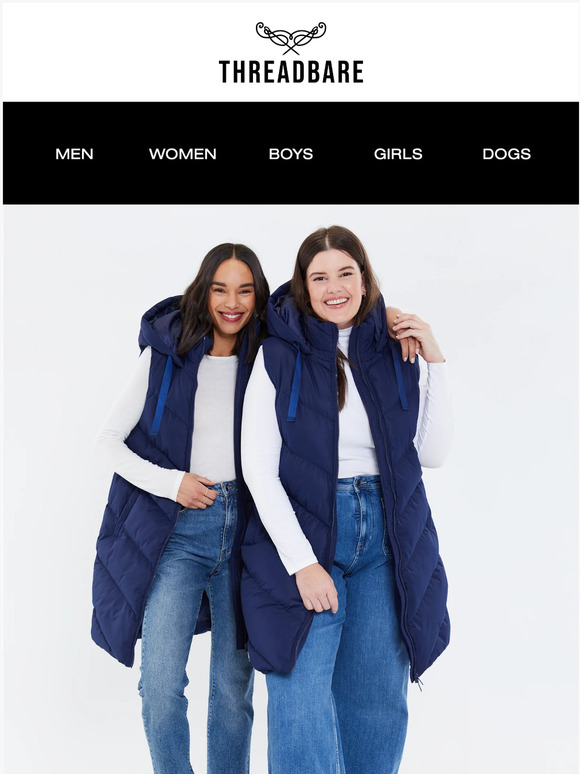 Threadbare Australia New In The longline padded gilet Milled