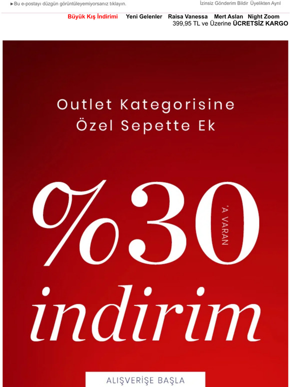 Outlet Kategorisinde %30'a varan Hafta Sonu Sürprizi! ♥️