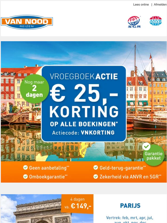 Alleen dit weekend nog: € 25,- vroegboekkorting