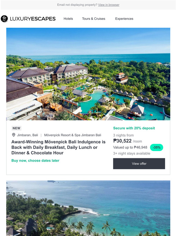 luxury escapes UK Movenpick Bali w. Dinners, Cocktails & Chocolate Hour Daily Candidasa
