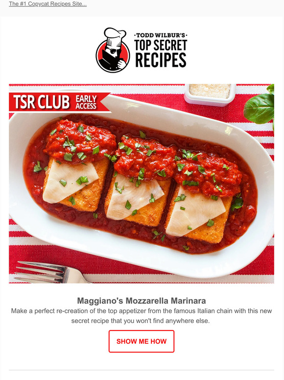Top Secret Recipes, Inc. New hack! Maggiano's Mozzarella Marinara Milled