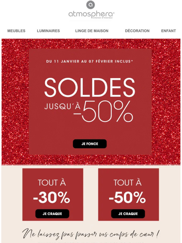 atmosphera SOLDES cest parti 50 sur une large slection